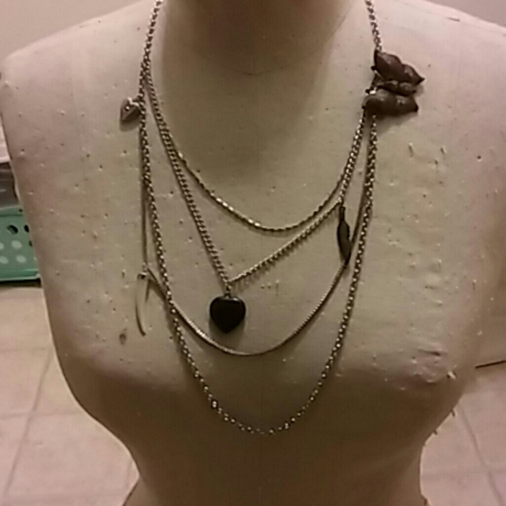 UO multi-strand spiderweb style charm necklace
