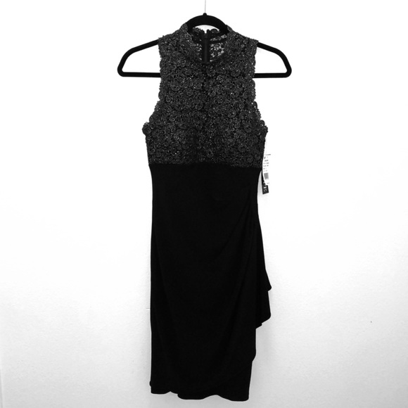 NWT Xscape Navy Metallic Lace Dress - Picture 3 of 5