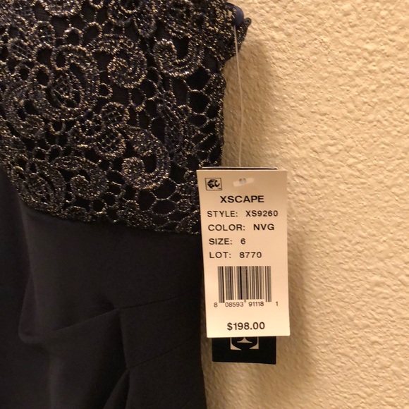 NWT Xscape Navy Metallic Lace Dress - Picture 5 of 5