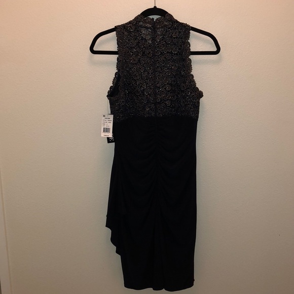 NWT Xscape Navy Metallic Lace Dress - Picture 4 of 5