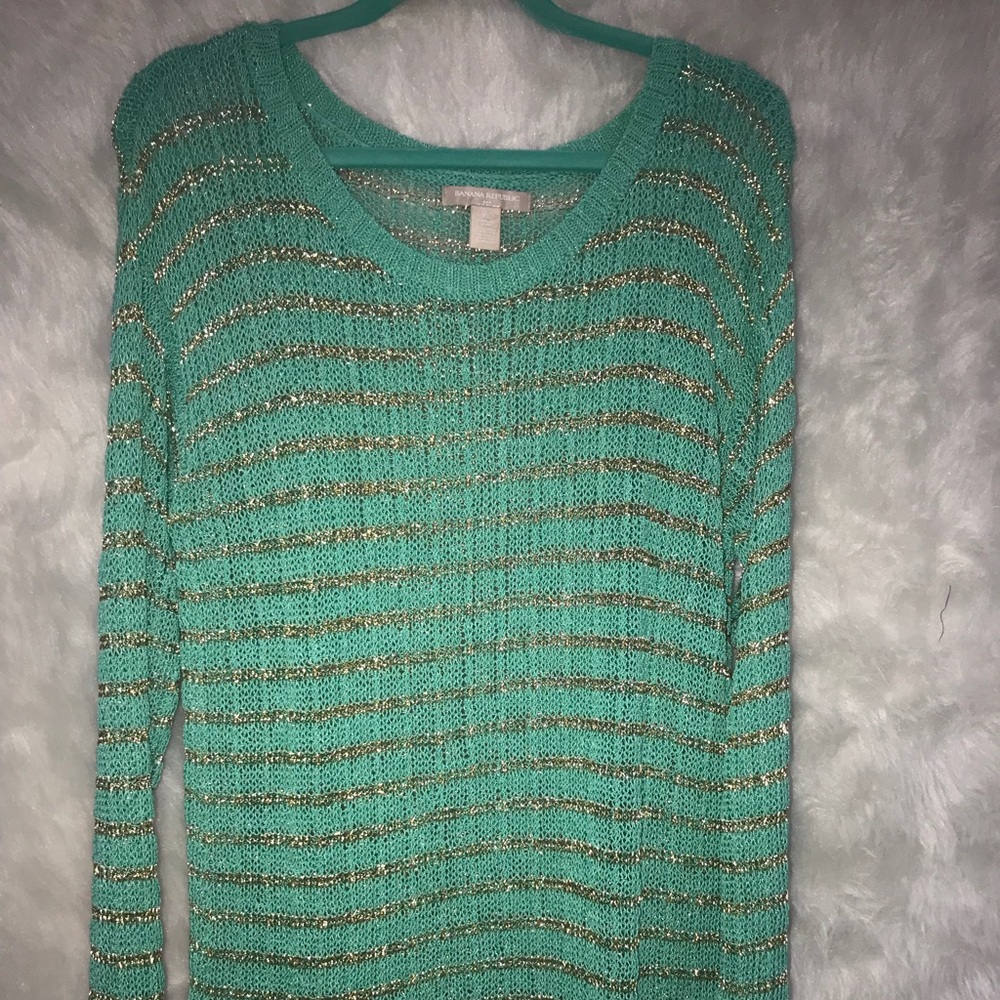 Banana Republic XL Teal & Gold Striped Sweater