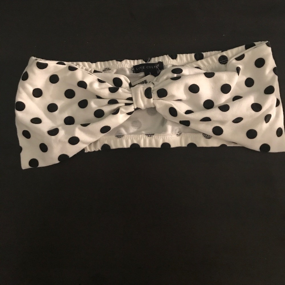 White Bandeau with black polka dots