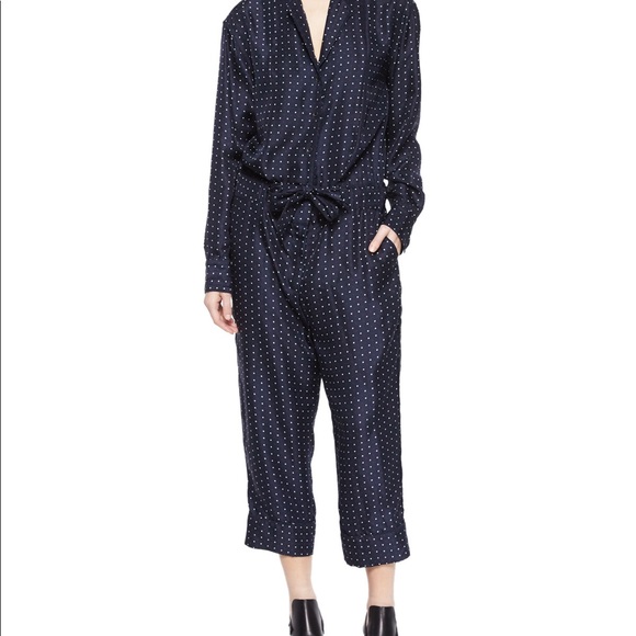 Rag & Bone Navy Polka Dot Silk Arthur Jumpsuit 4 - Picture 2 of 14