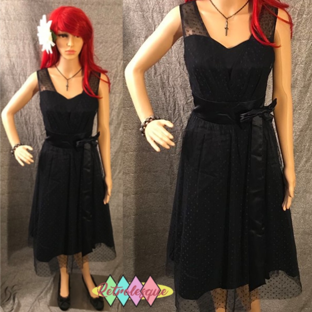 Black Sheer Polka Dot Swing Dress- NWT