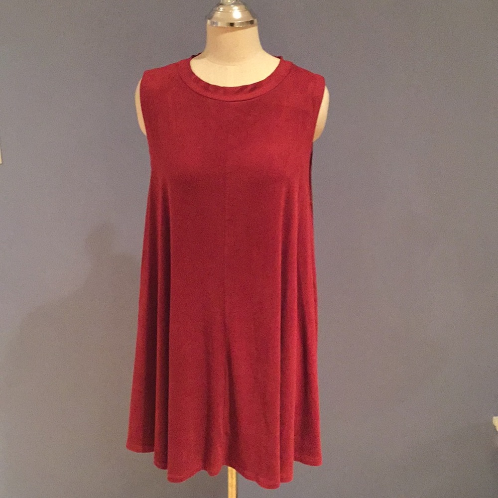 Aubrey 3+1 Suedette Sleeveless Shift Dress in Rust Orange/Red Mini Size L