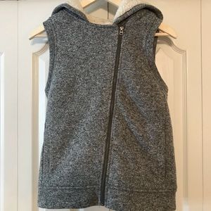 Asymmetrical Zip Vest w/ Shearling Lining & Hood