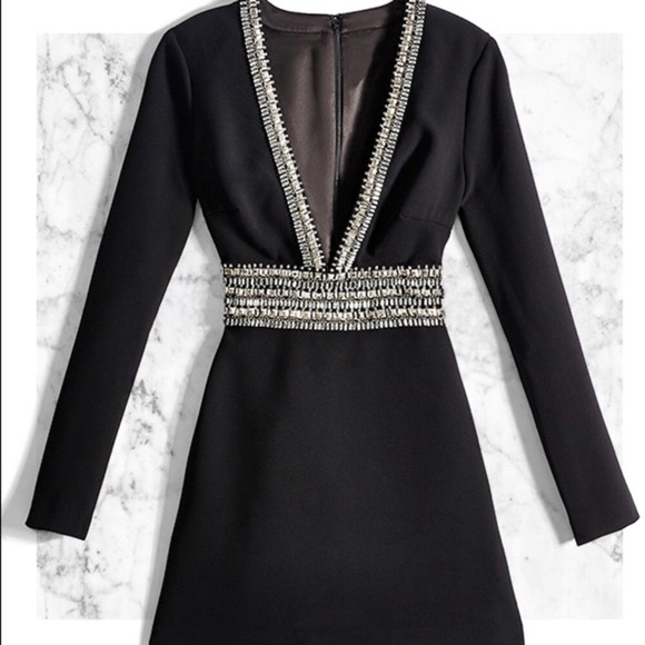 Marciano Dresses & Skirts - NEW Marciano Black Embellished Plunge V-Neck Dress