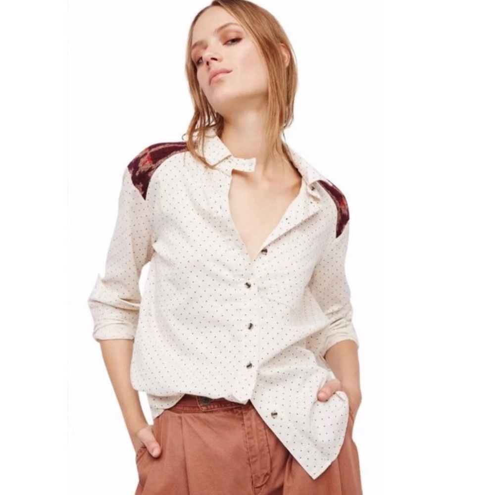 {Free People} Sage Button Wool Blend button down