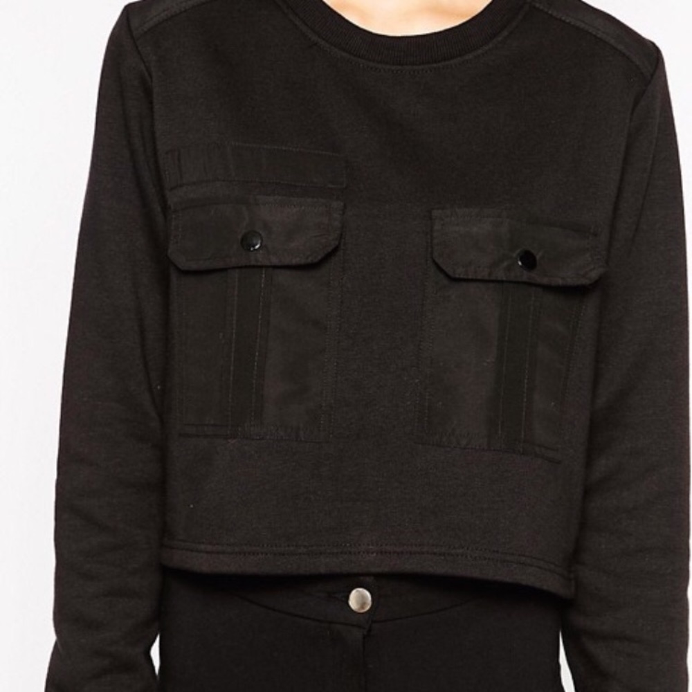 Black Pocket Detail Cropped Sweatshirt