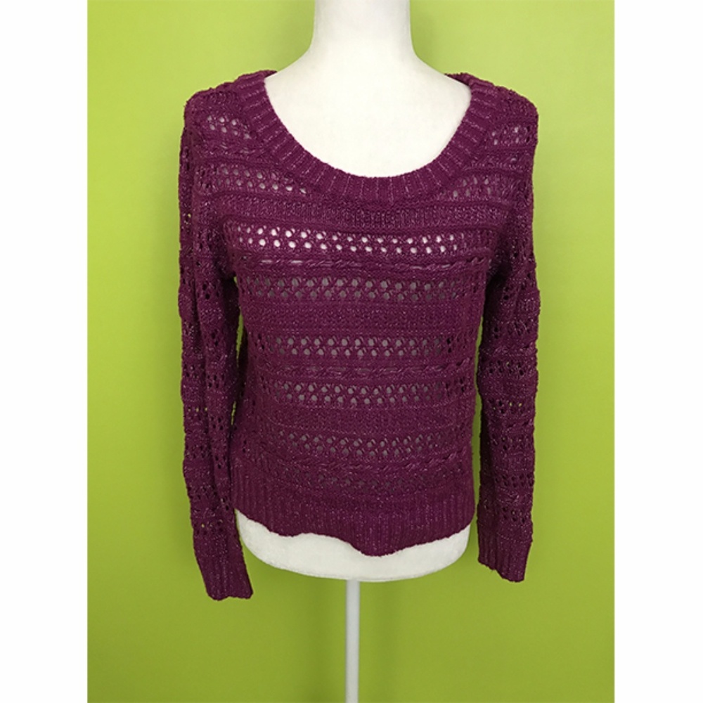 Takeout Long Sleeve Red Violet Knit Sweater L