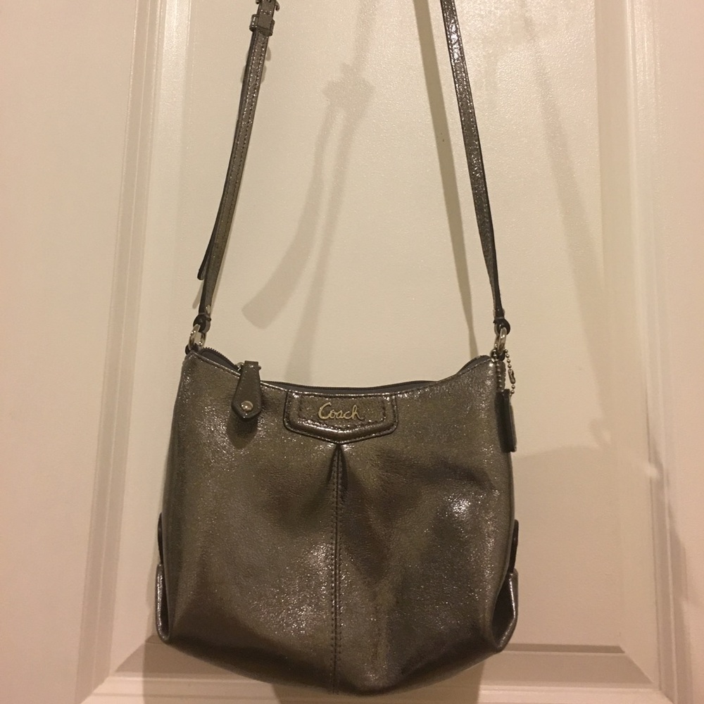 Coach silver metallic leather crossbody