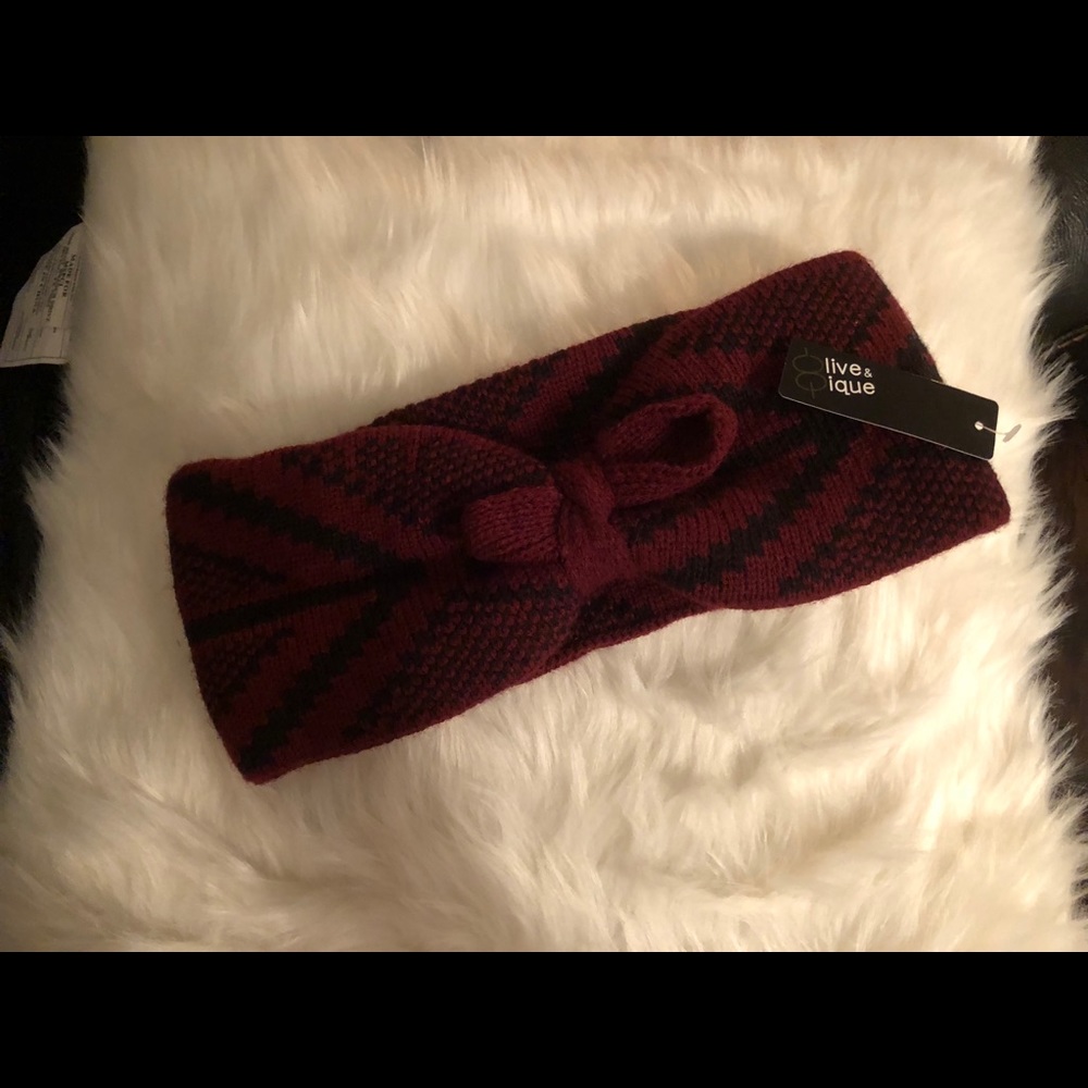 Maroon Knitted Aztec Print Earwarmers/Headband