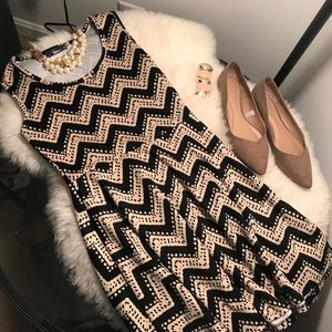 Black and beige chevron tulip dress
