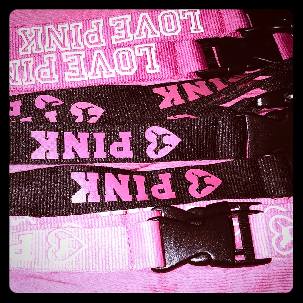 Black with pink lettering Victoria secret lanyards