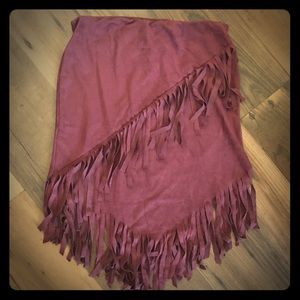 Fringe Burgundy Suede Short Skirt Midi Retro Vintage New without tags