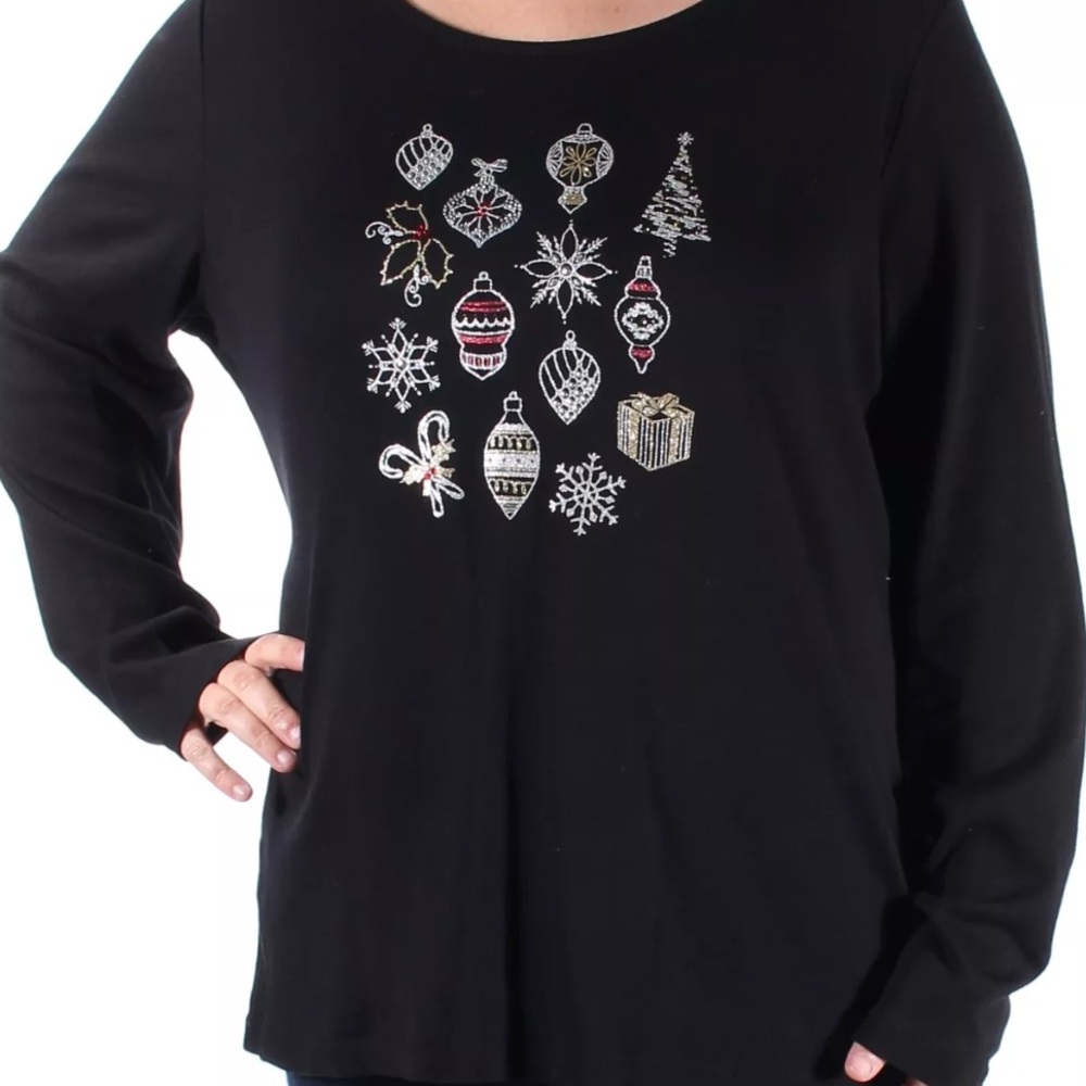 Black Christmas Ornaments Rhinestone Glitter Top