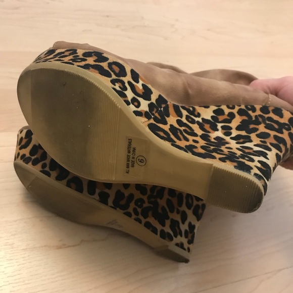 Beige Open Toe Angle Leopard Heel Boots - Picture 4 of 4