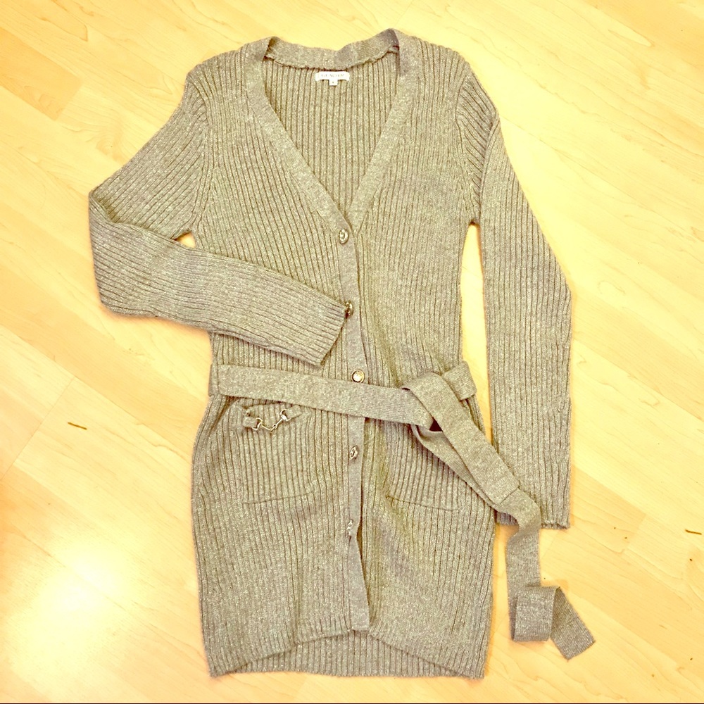 Gray Long Cardigan w/ Sliver Sparkles