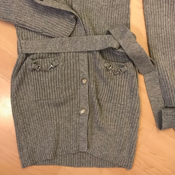 Gray Long Cardigan w/ Sliver Sparkles - Picture 3 of 4