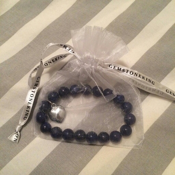 Lapis Bracelet with Heart charm. - Picture 2 of 2