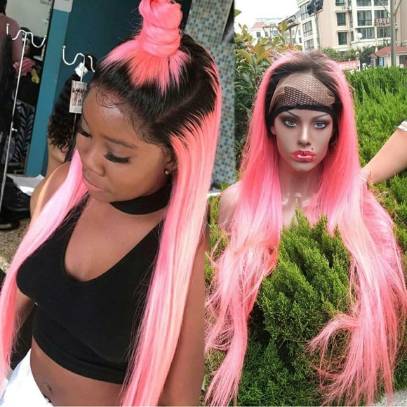 Ombre Black Pink Gull lace Wig, part anywhere main image 4