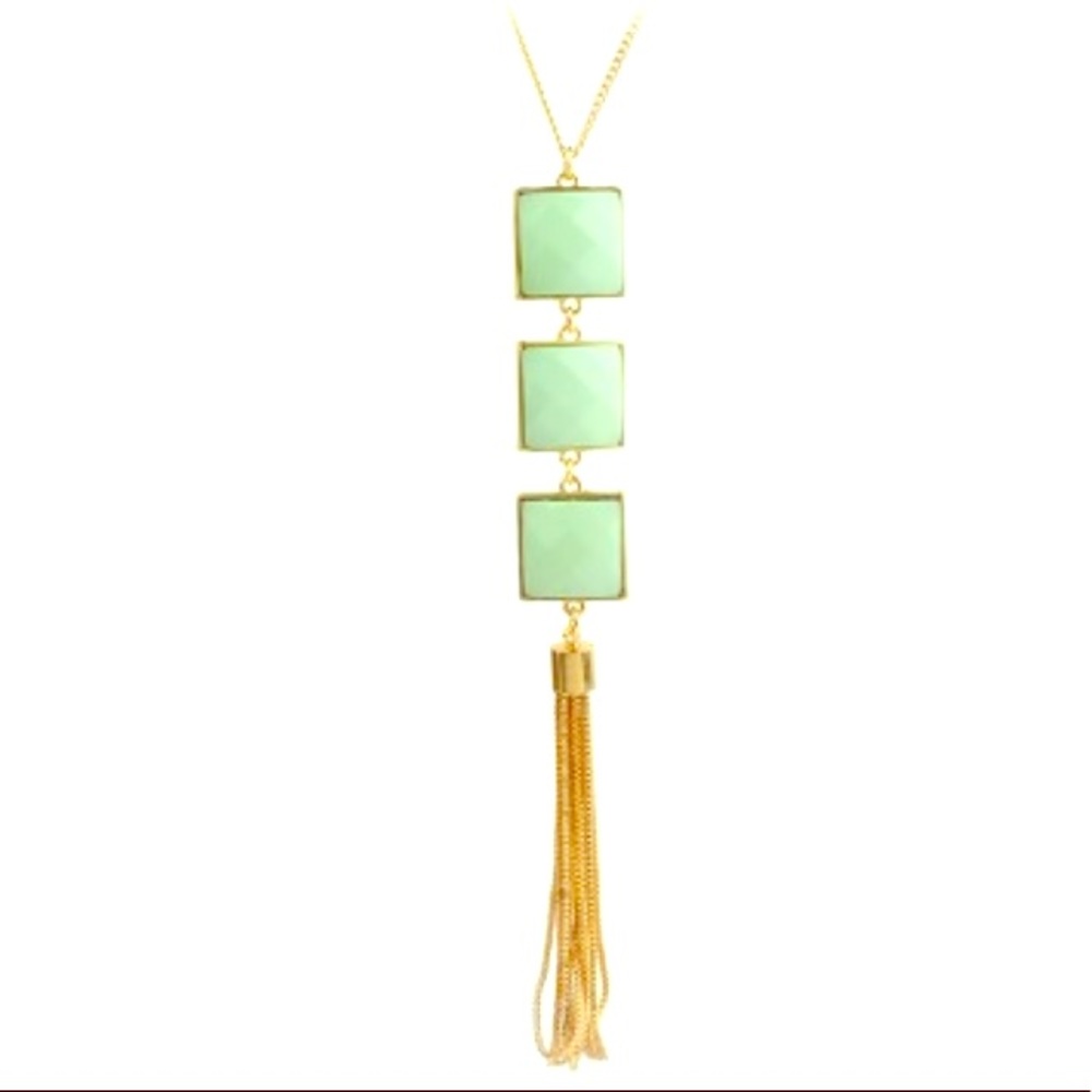 Ocean green golden tassel necklace
