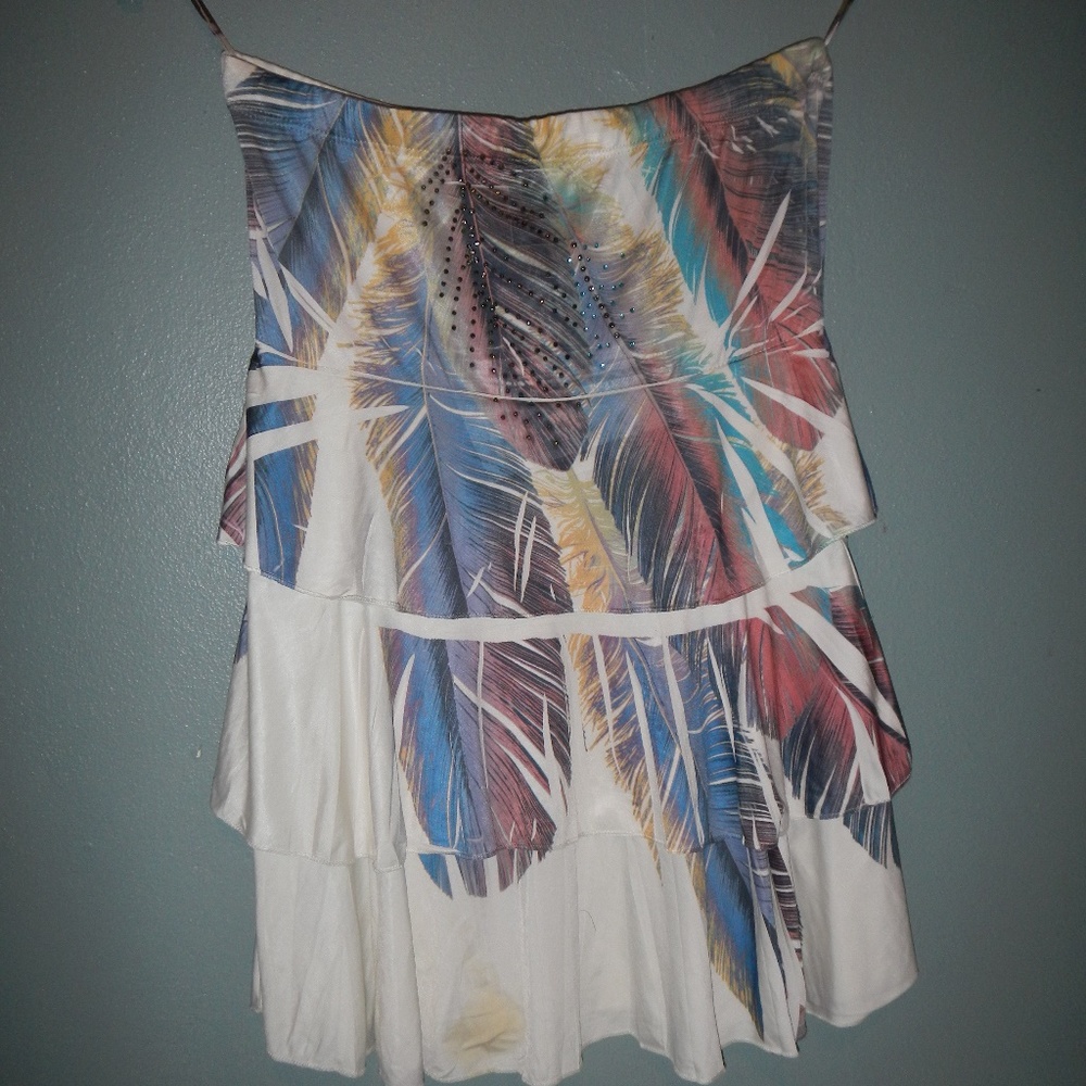 Layered feather strapless tank