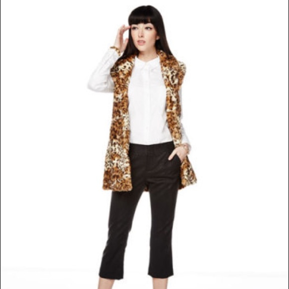 Alice + Olivia Faux Fur Leopard Long Vest XS