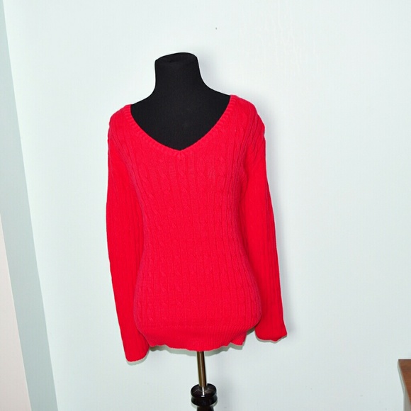Tops - Beautiful Bright Red Cable Knit Sweater