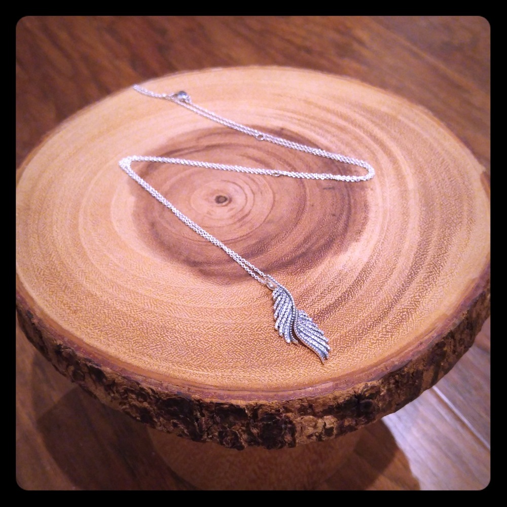 Majestic Feathers Pendant Necklace, Clear CZ