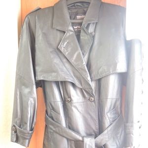 Black leather calf length coat