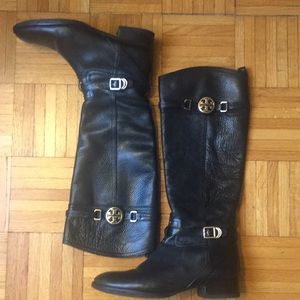 Tory Burch black leather “riding” boots with logo