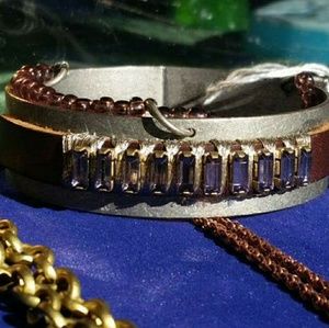 Custom Metal, Leather and Glass Cuff Bracelet