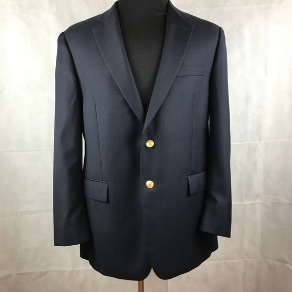 LRL Blazer Sz 42R Navy Blue 2 Gold Buttons Jacket - Picture 1 of 8