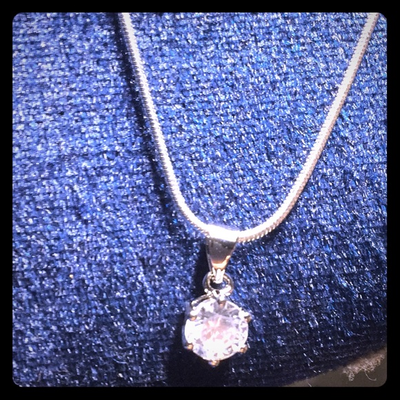 Crystal diamond pendent .925 silver rope chain. - Picture 1 of 4