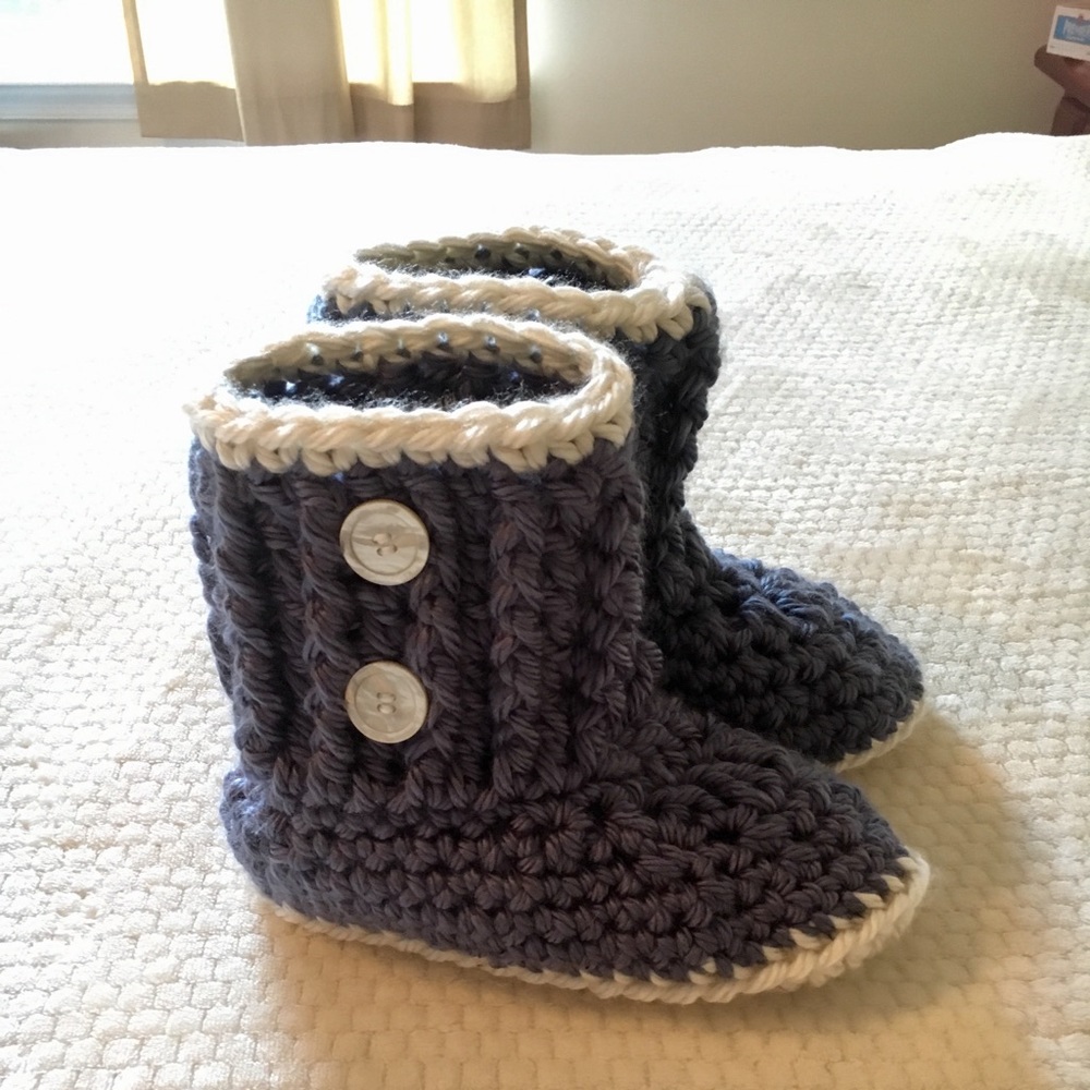 Hand crocheted slipper booties.