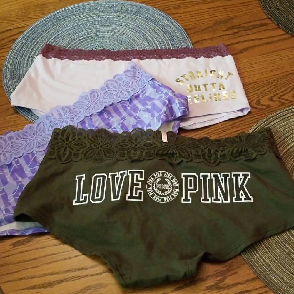 3 VS Pink lace trim boyshorts size large