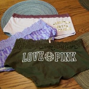 3 VS Pink lace trim boyshorts size large