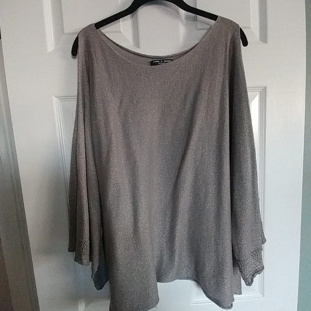 Cable & Guage Metallic Silver Cold Shoulder Top