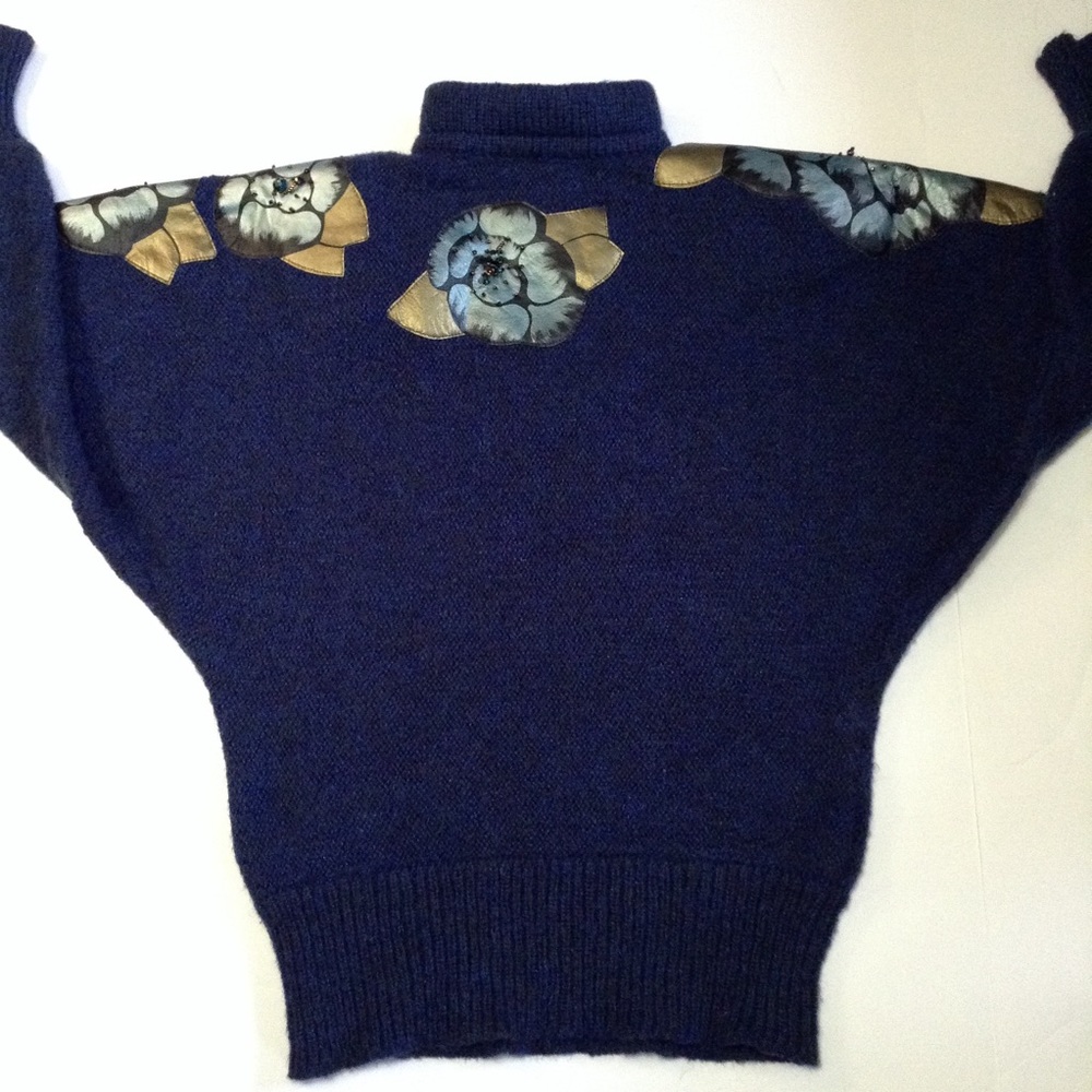 Vtg Sweater w/ Leather beaded appliques