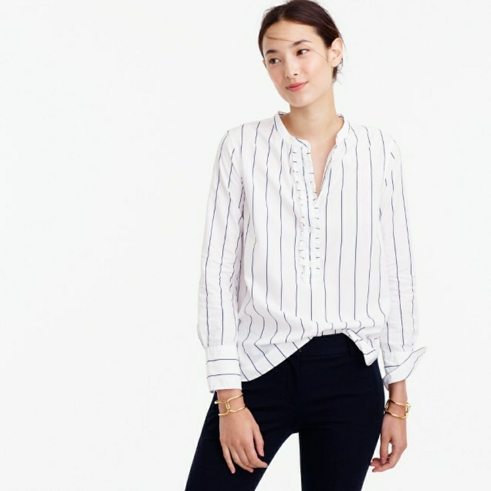 J.Crew striped ruffled popover, size 0 (fits 0-6)
