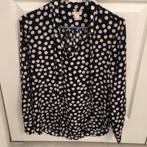 Jcrew navy polka dot tie front silk blouse