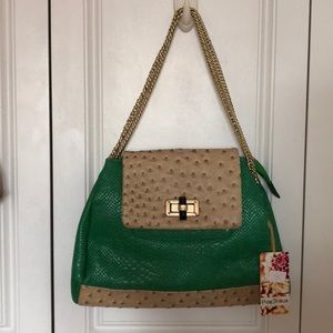 Beige/Green purse with gold chain strap