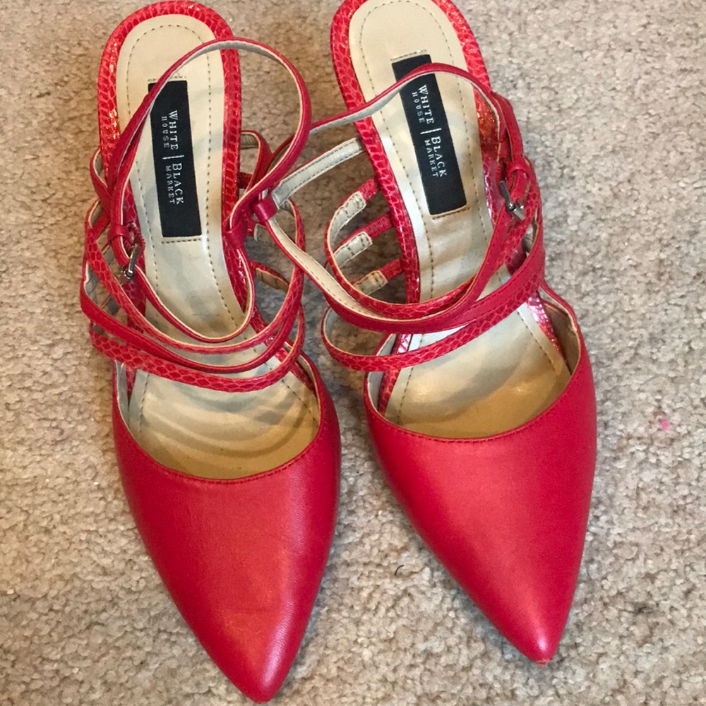 White House black market strappy red heels, size 6