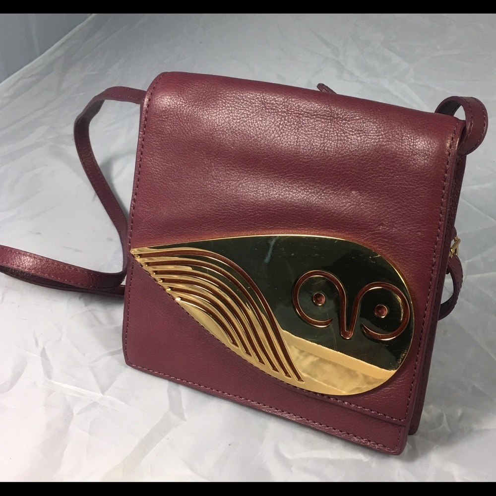 Jonathan Adler Vera owl crossbody plum gold hw