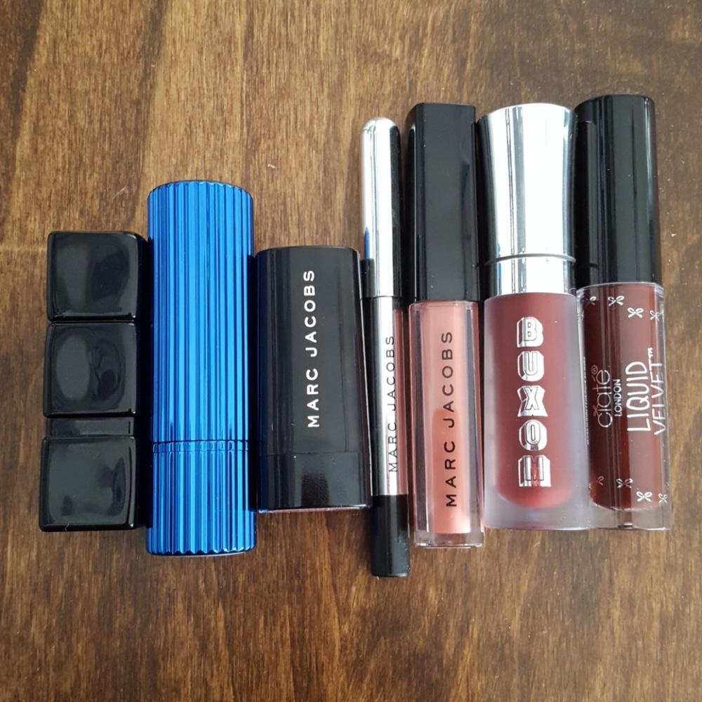 Lipstick, lip gloss, liquid lipstick and eyeliner
