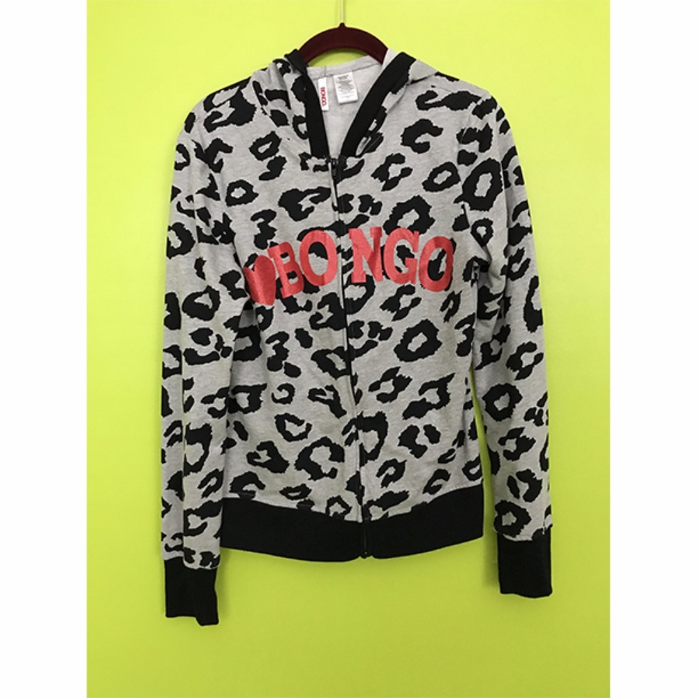 Bongo Animal Print Black Gray Hood Sweater Top L