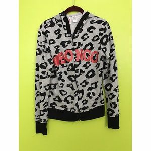 Bongo Animal Print Black Gray Hood Sweater Top L