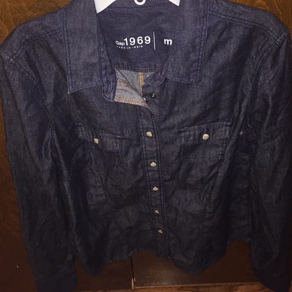 GAP Dark wash denim button down