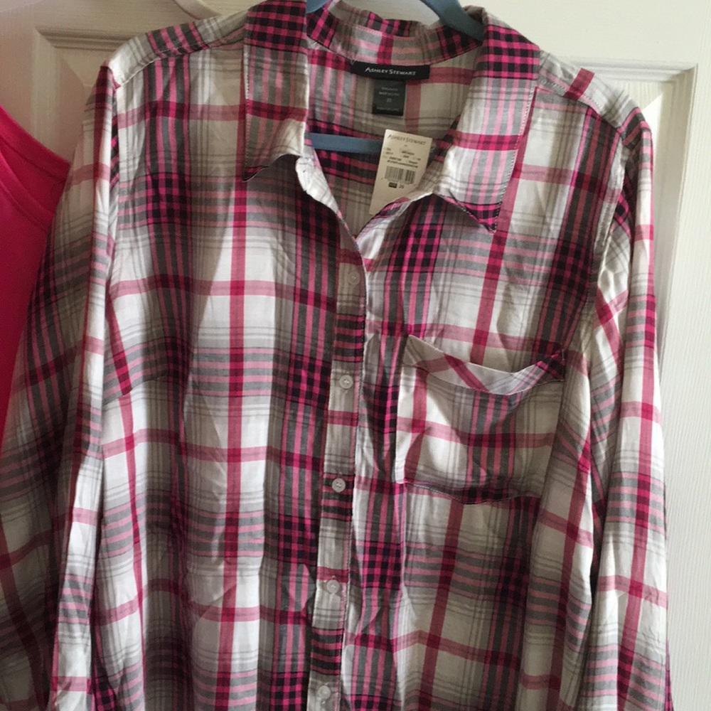 NWT Ashley Stewart plaid button up tunic